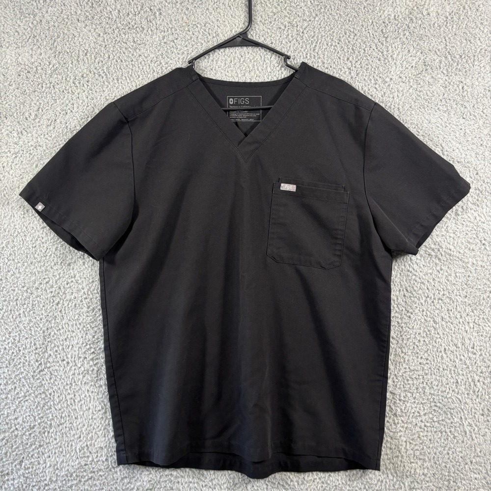 FIGS Leon Technical Collection Black V-Neck Three Pocket Scrub Top Men XL FM1500